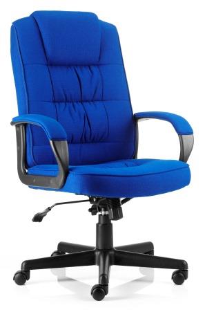 Moar managerial chair with black base and stem in blue fabric finish
