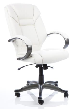 Garvi managerial chair with anthracite colour base in white bonded leather finish