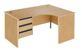 Entry level panel end radial desk with fixed pedestal