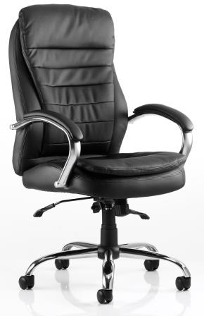 Roam managerial chair with chrome base and integral padded armrests in black bonded leather