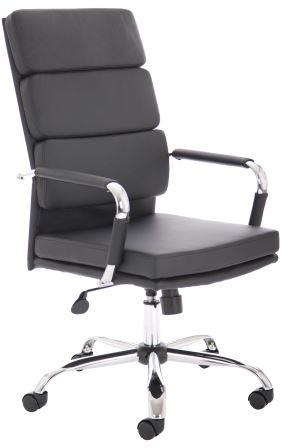 Avion managerial chair with chrome base and stem in black bonded leather finish