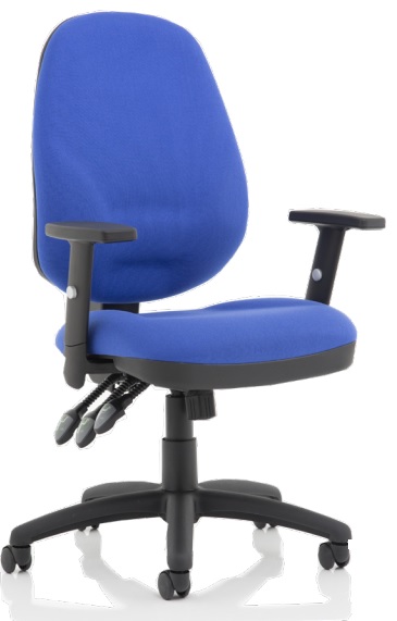 Elan Plus XL operator chair with 3-lever mechanism, height adjustable arms in blue fabric