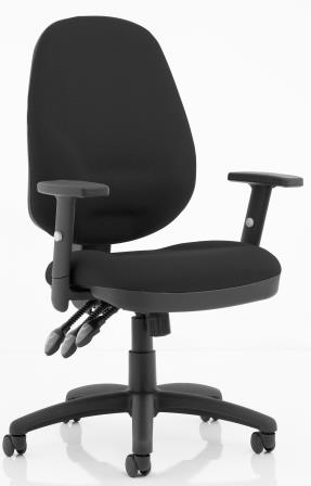 Elan Plus XL operator chair with 3-lever mechanism, height adjustable arms in Black fabric