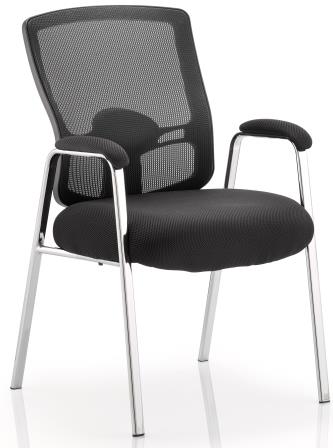 Pont black mesh back 4-leg chrome frame chair with black fabric seat