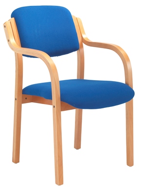 Radiance wood frame stacking side chair with arms blue fabric