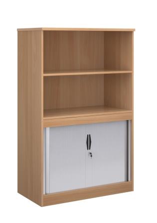 Entry level combination 2-door tambour unit and open shelving