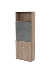 Infinity combination storage cupboard with 2 door cupboard, glass middle and small open front top